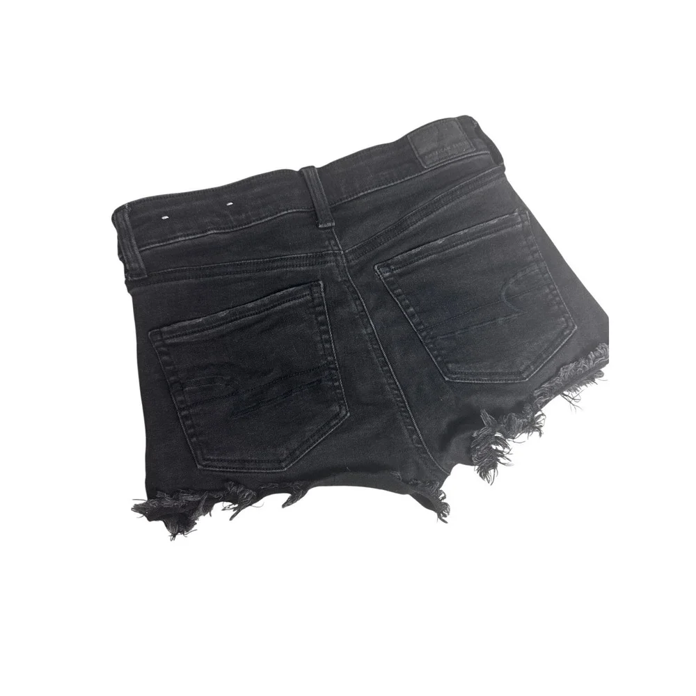 American‎ Eagle Distressed Denim Shorts Women Size 2 Black Excellent High Rise